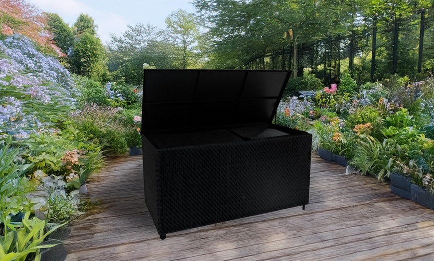 Image 1: Rattan-Effect Cushion Storage Box 700L