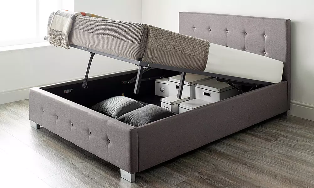 Fabric Ottoman Storage Bed with Optional Bonnell Spring or Pocket Spring Mattress - Primary Image
