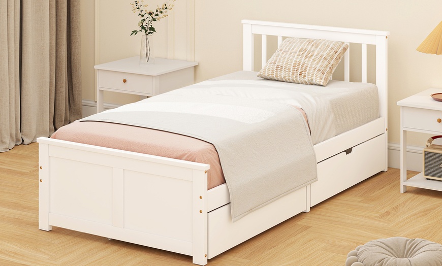 Image 2: HomCom Storage Bed with Two Drawers in Durable Pine Wood Design