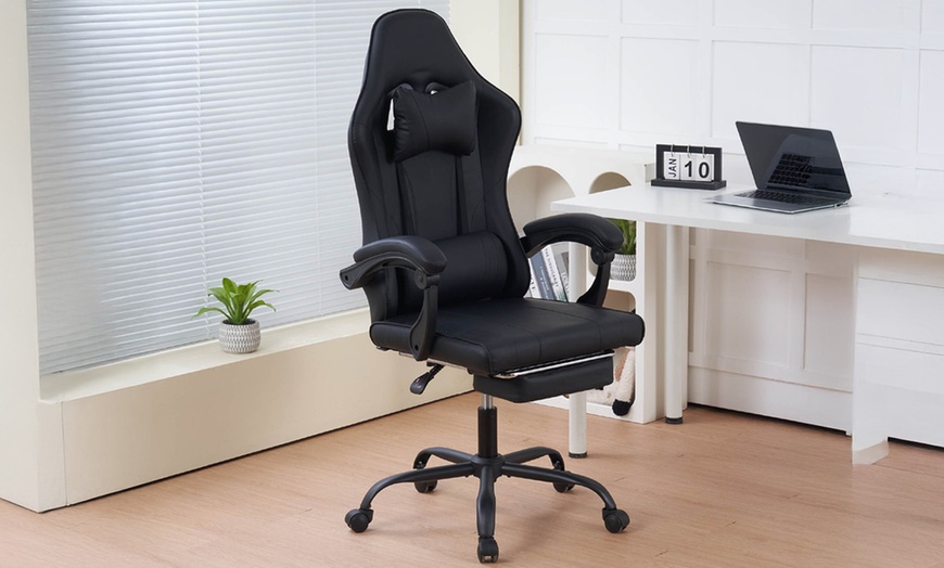 Image 10: Silla gaming ergonómica negra con función de masaje