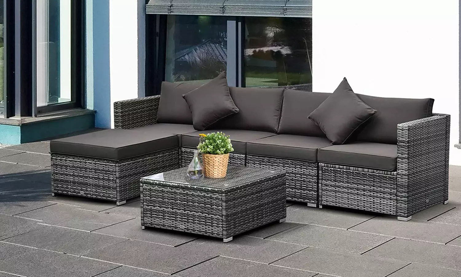 Outsunny Rattan-Effect Sofa Set, with a Coffee Table