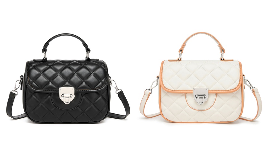 Image 1: Miss Lulu Practical Quilted PU Leather Crossbody Handbag