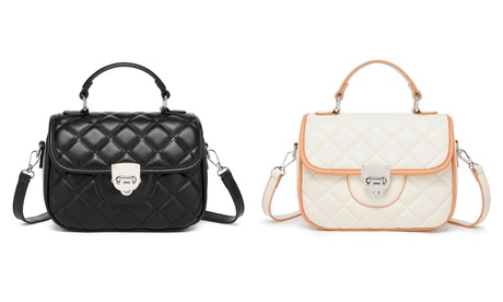 Groupon Women's Beige Practical Quilted Pu Leather Crossbody Handbag: