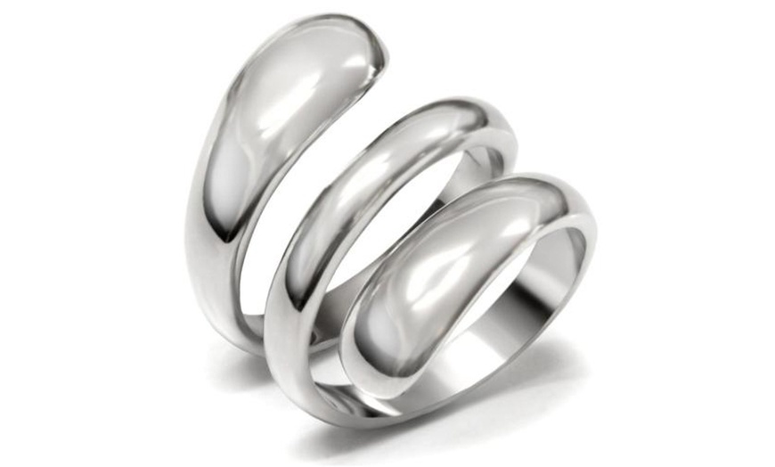 Image 4: Womens High Polished Stainless Steel Coil Style Fashion Cocktail Ring