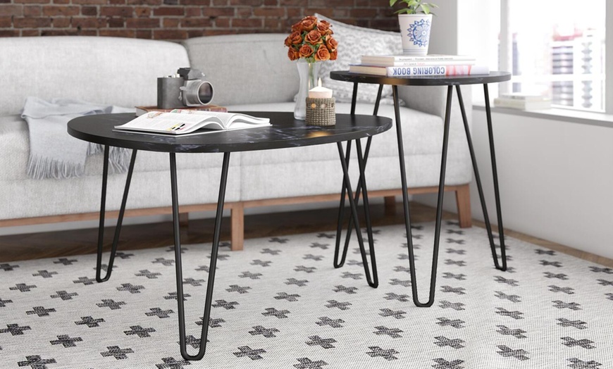 Image 3: Two-Pack Athena Nesting Tables in White or Black Marble Finishes
