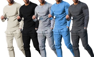 One or Two Men's Casual Long-Sleeved T-Shirt and Trousers Sets