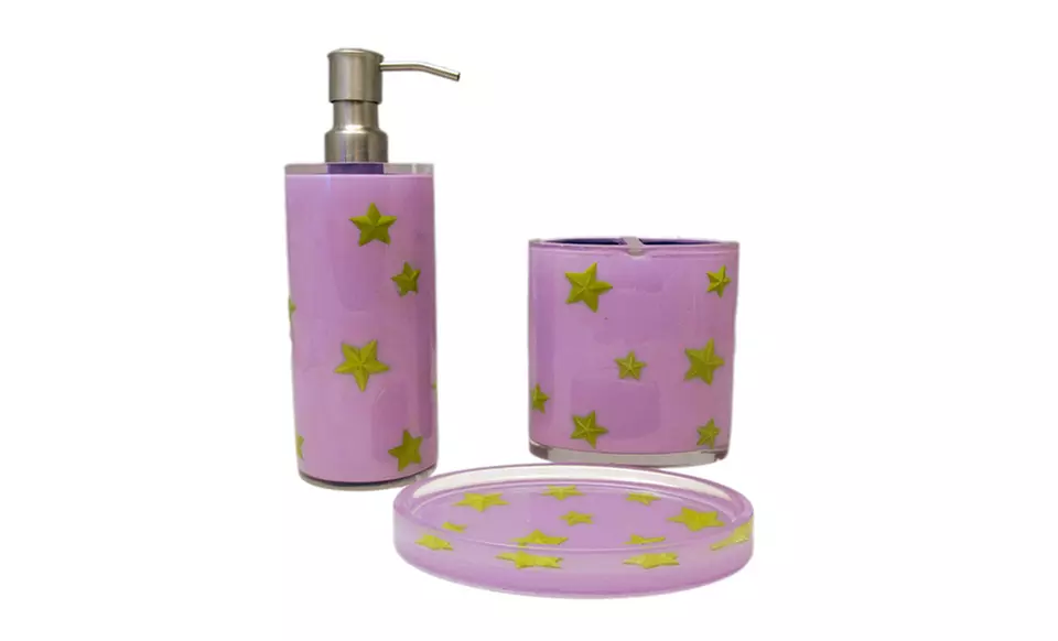 3-Piece Glow-in-the-Dark Bath-Accessory Set in Black or Pink. - Second Medium