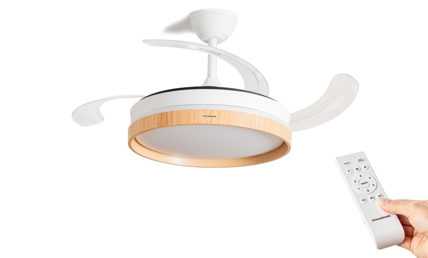 Image 6: Ventilateur de plafond, lumière LED, 4 pales rétractables Innovagoods
