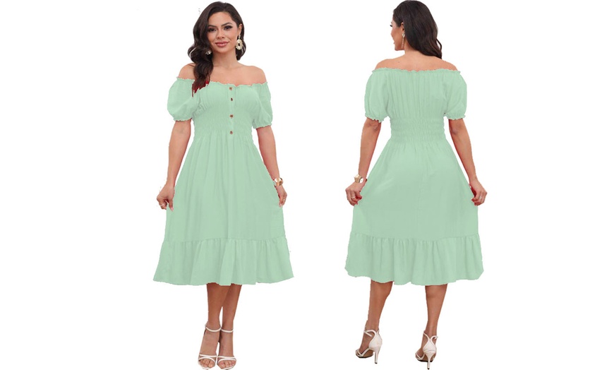 Image 14: Women's Printed Bardot Gypsy Midi Dress