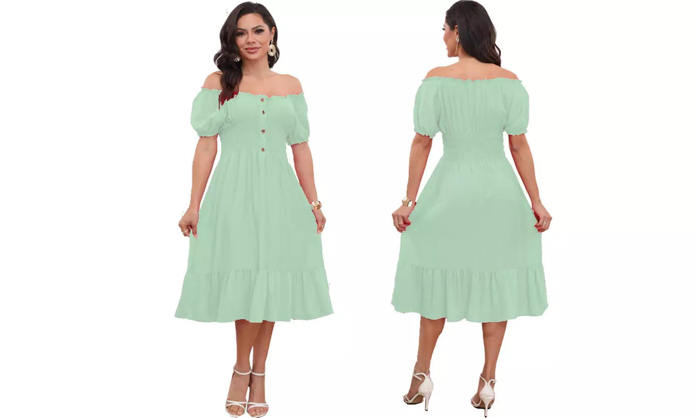 Women's Printed Bardot Gypsy Midi Dress