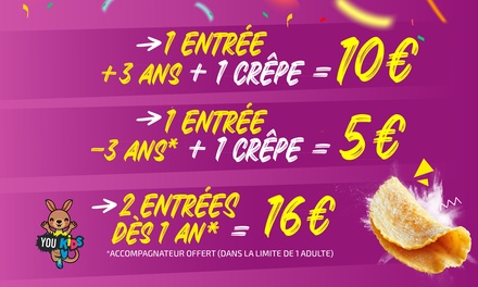 1 entrée pour enfant à l'Espace Bambin (- de 3ans) avec 1 crêpe au sucre