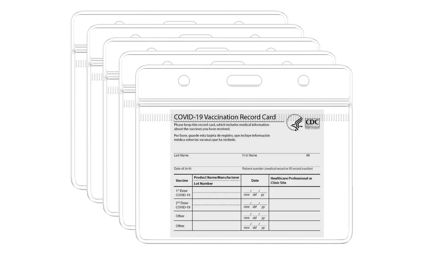 5-Pack: Waterproof Clear Sleeve CDC Vaccination Card Immunization Record Holder