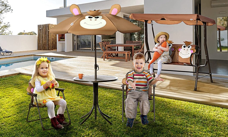 Image 1: Outsunny Kids' Bistro Table and Chair Set or Garden Swing Seat 