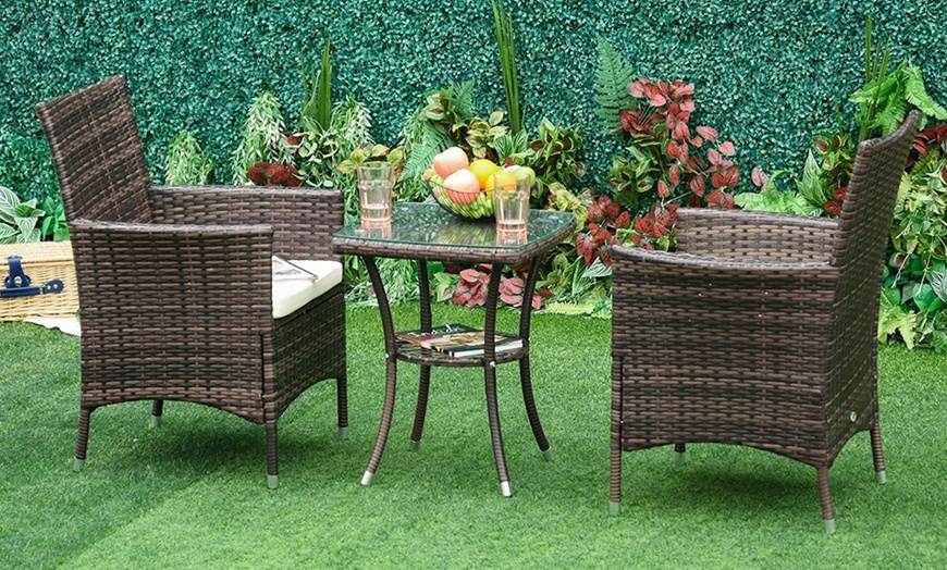 Image 4: Outsunny Three-Piece Outdoor Rattan-Effect Bistro Set 