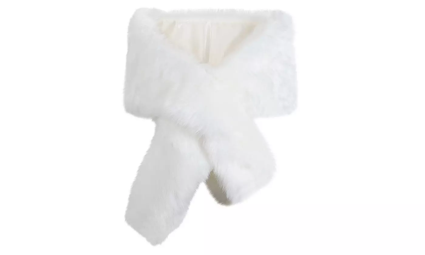 Womens Faux Fur Collar Shawl Faux Fur Scarf Wrap Evening Cape for Winter Coat