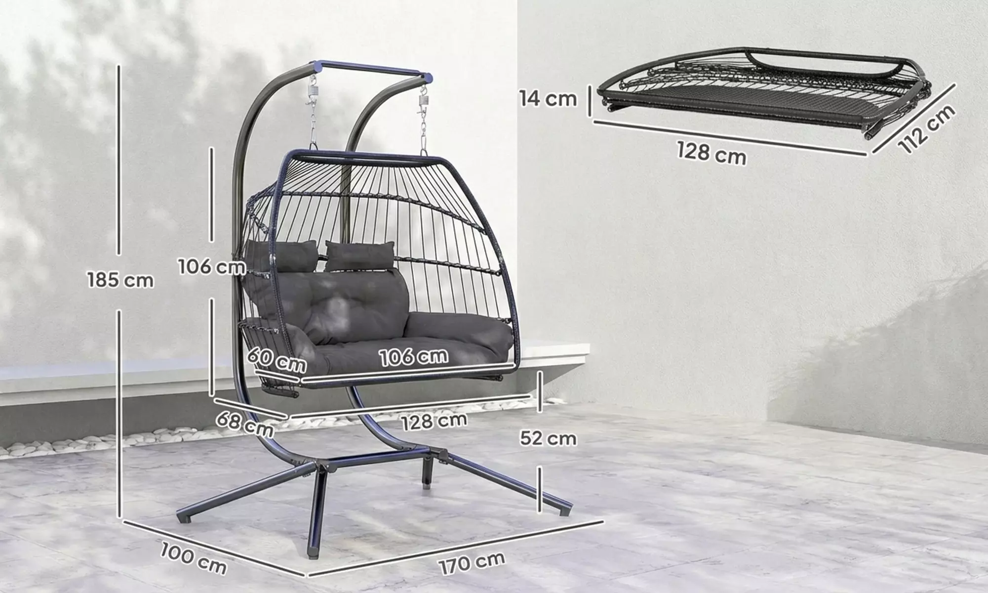 Outsunny Double Egg Rattan-Effect Swing Chair in Dark Grey
