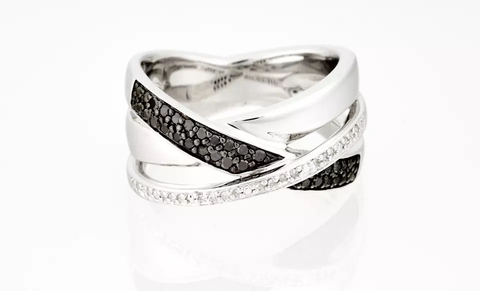 $59.99 for a Black- and White-Diamond Crossover Ring ($189.99 List Price). Free Shipping and Free Returns. - Primary Image