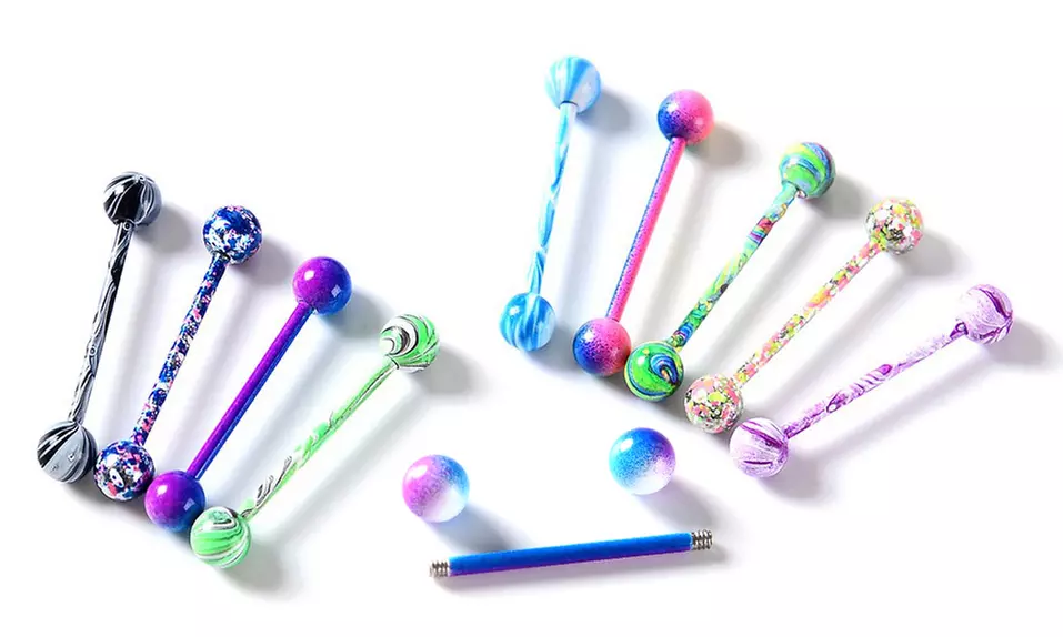 10Pcs Stainless Steel Tongue Rings Set Body Piercing Jewelry Retainer