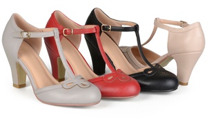 Women's T-Strap Round Toe Pumps