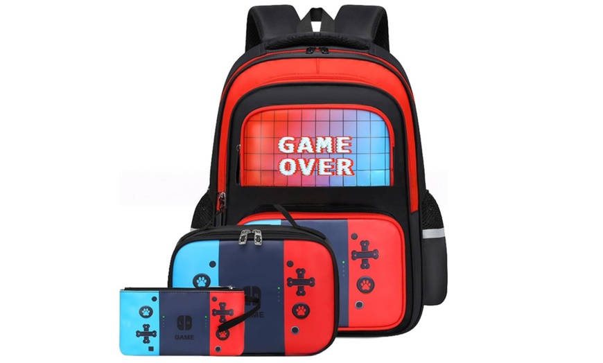 Image 2: 3-Piece Gamer School Backpack Set; Water-Resistant and Spacious Design