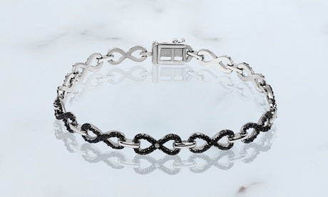 Black Diamond Accent Infinity Link Bracelet In 18K White Gold H I3 None Brass Round Good Cut