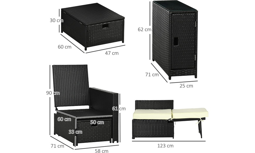Image 7: Outsunny Rattan-Effect 2 Sun Loungers with Footstools, with Cushions