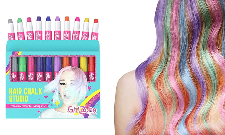 Image 1: Girl Zone 10-Piece Hair Chalk Pens, Vibrant and Metallic Colours