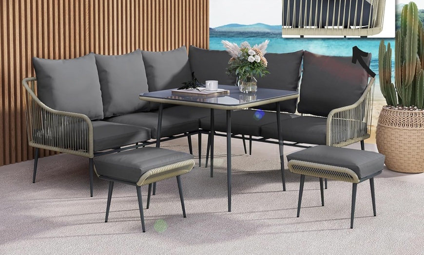 Image 4: Outsunny Six-Piece Rattan-Effect Outdoor Sofa Set