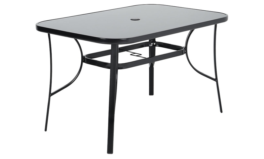 Image 15: Black Tempered Glass Coffee Table with Umbrella Hole 