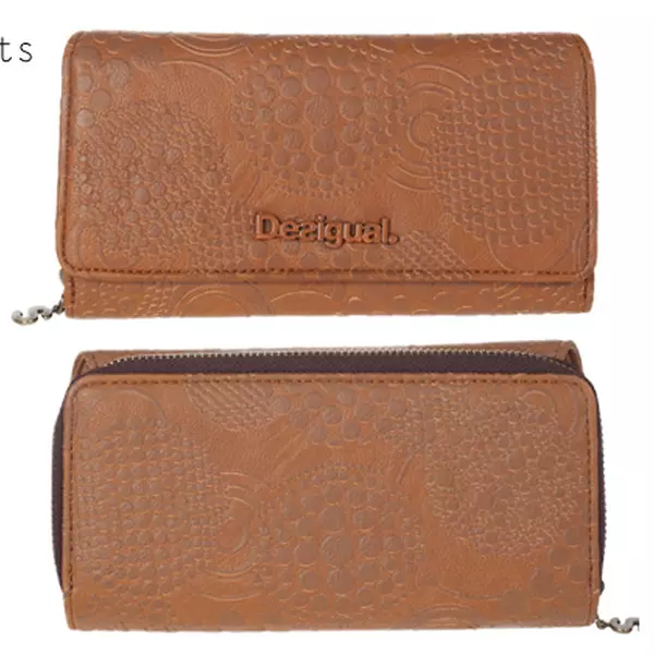 Petit Portefeuille Desigual En Coton Enduit - Noir & Gris - Neuf Avec étiquettes - Style Mini Et Pratique