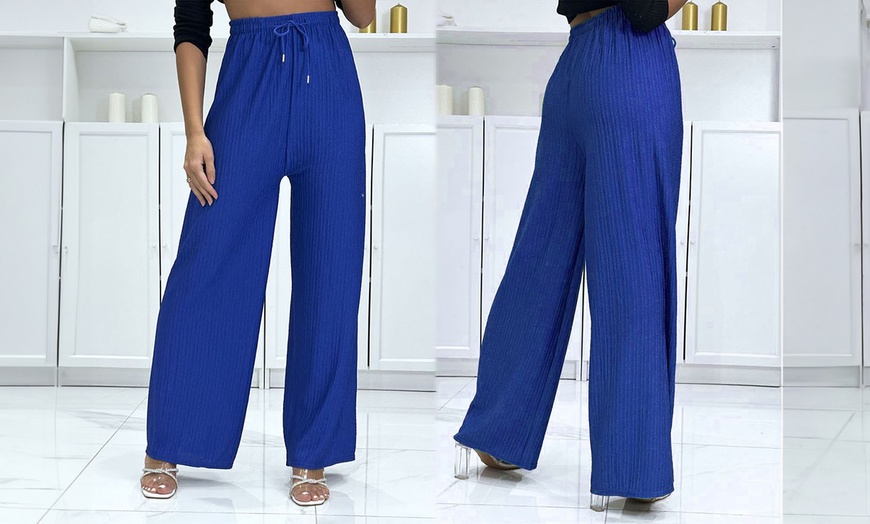 Image 7: Textured Palazzo Wide Trousers