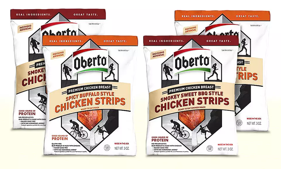 Oberto Chicken Strips Sampler with BBQ and Buffalo Flavors; 4-Pack of 3 Oz. Bags - Primary Image