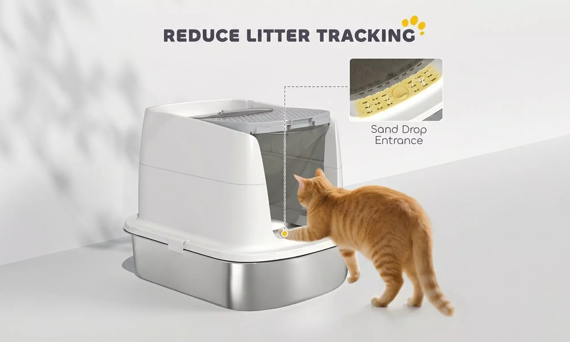 PawHut Stainless Steel Cat Litter Box with Top Exit and Scoop