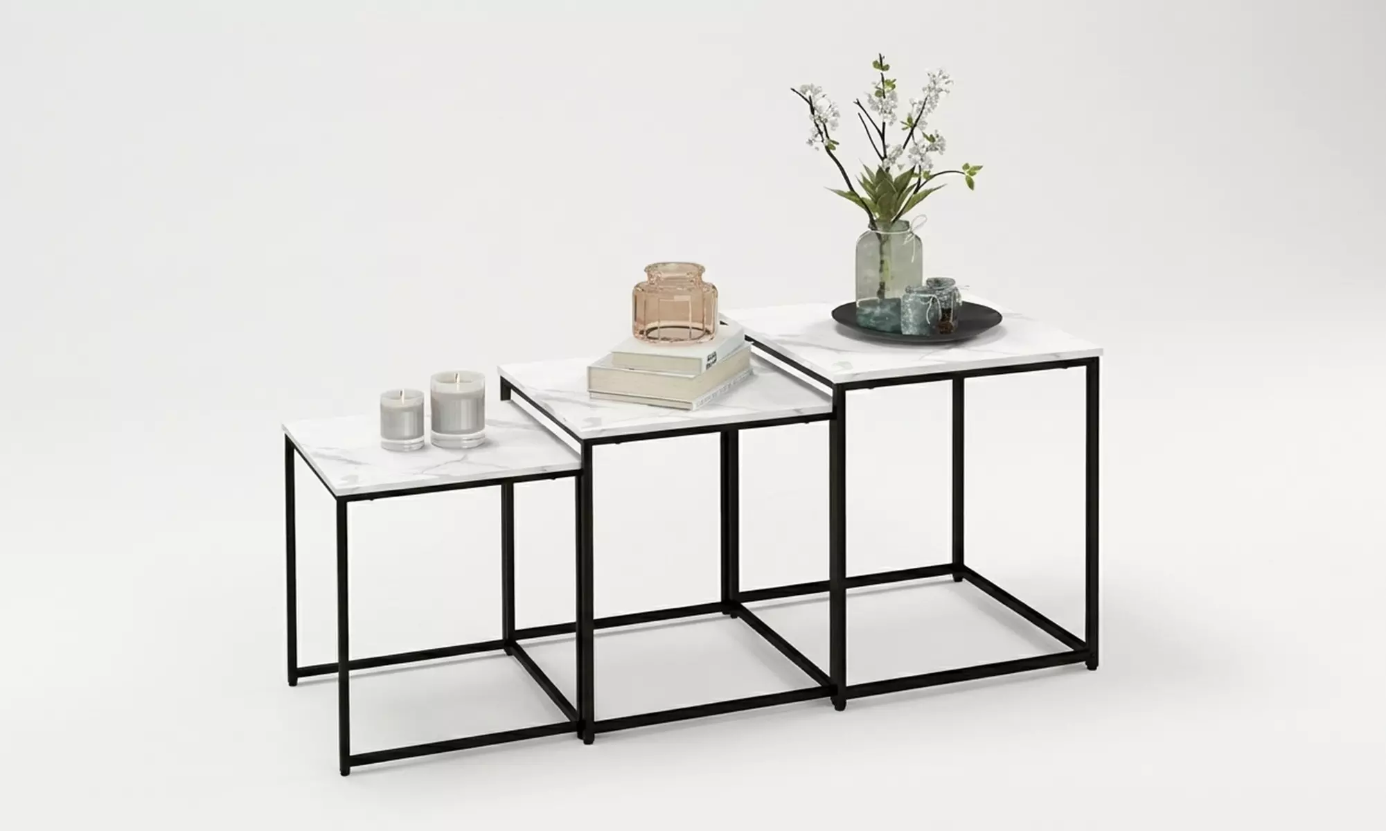 HOMCOM Nest of Three Faux Marble Side Tables Set