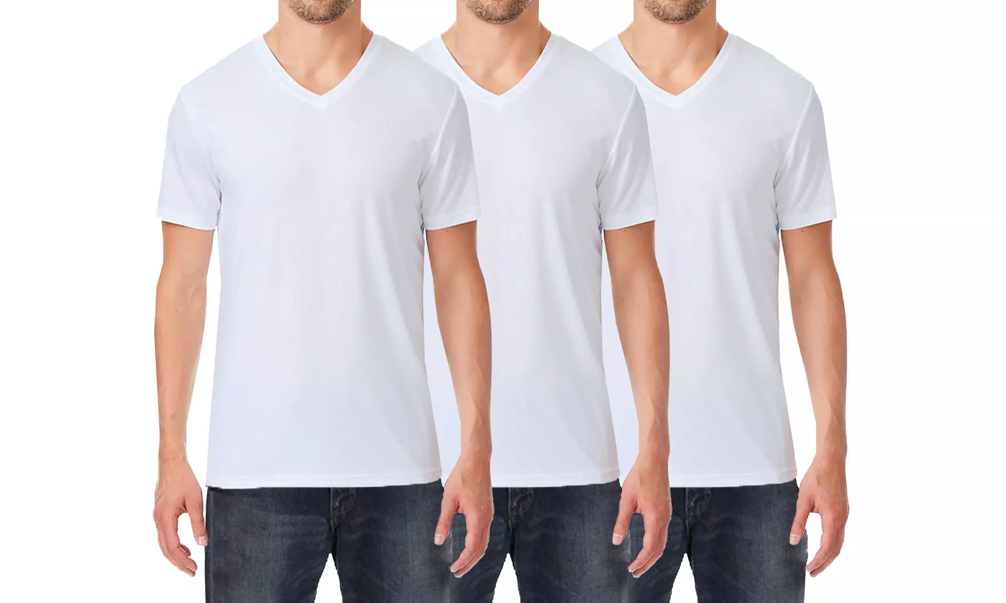 3-Pack Men's Short Sleeve V-Neck Cotton-Stretch Tee (S-2XL)