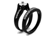 2.10ct Princess Cut Cubic Zirconia and Black Stainless Steel Wedding Ring Set - Second Medium