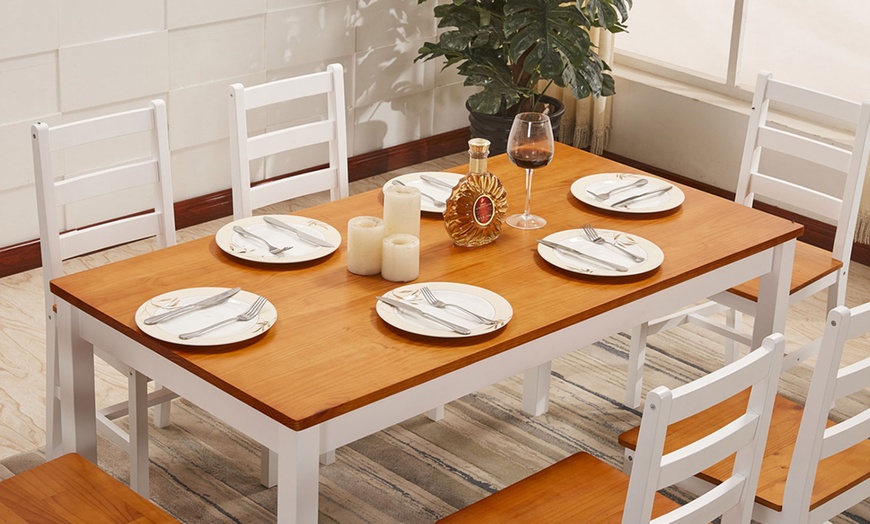 Image 2: Solid Pinewood Dining Set