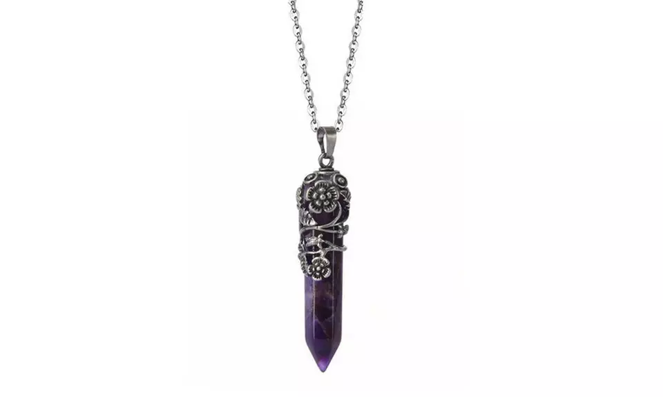 Healing Crystal Wrapped Pointed Natural Quartz Stone Necklace Pendant