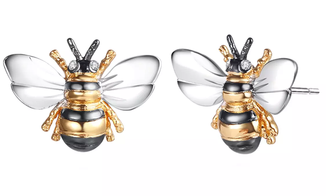 Barzel Tri-Tone Bumble Bee Stud Earrings Made with Swarovski Elements - Primary Image