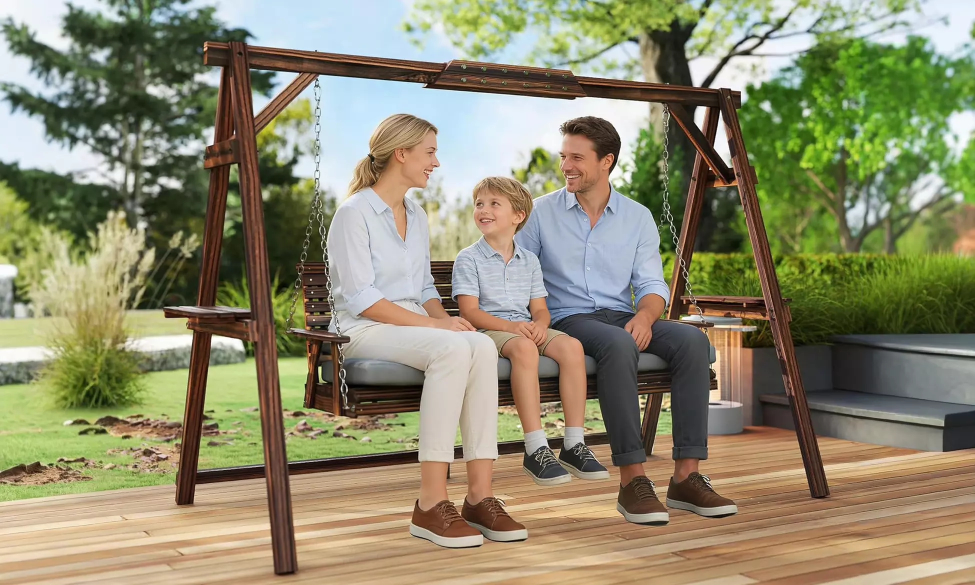 Outsunny 3-Seater Garden Swing Chair; Metal or Wooden Frame