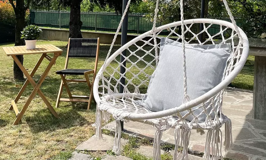 Image 1: Hangende macramé touwstoel met franjes 