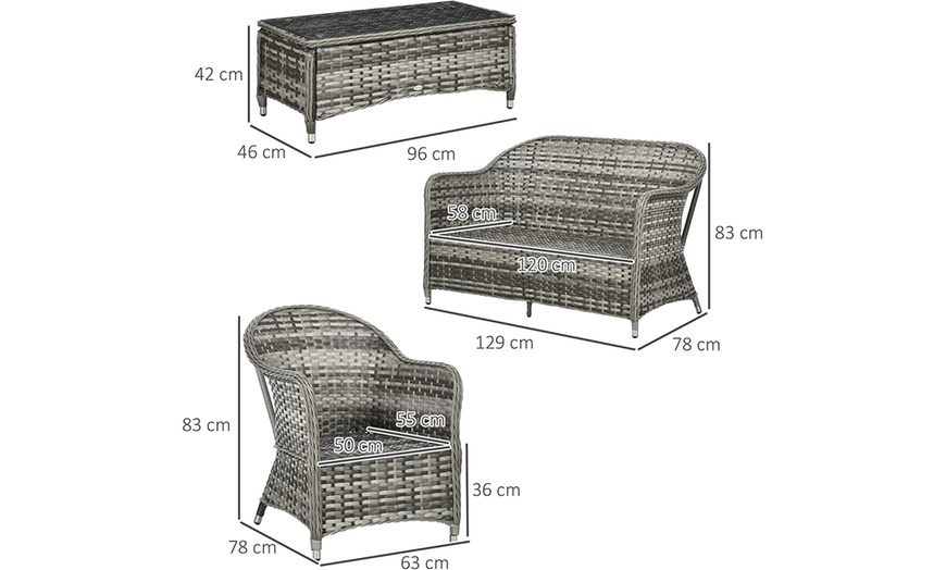 Image 8: Four-Piece Outsunny Rattan-Effect Wicker Sofa Set