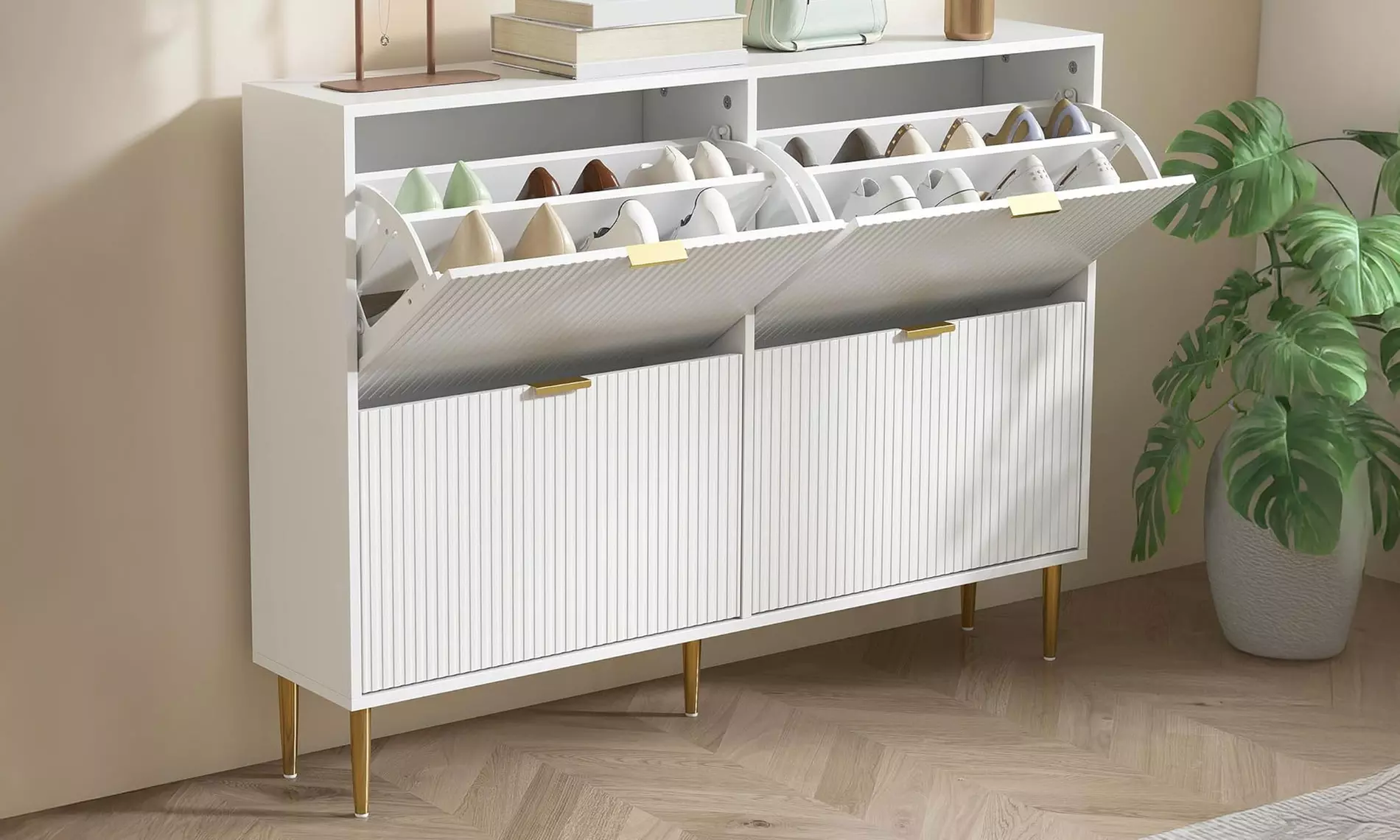 HomCom Narrow Shoe Cabinet with Four Flip Drawers