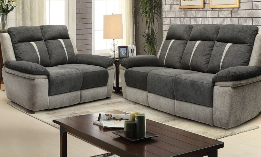 Image 9: Cologne Fabric Manual Recliner Sofa Set 