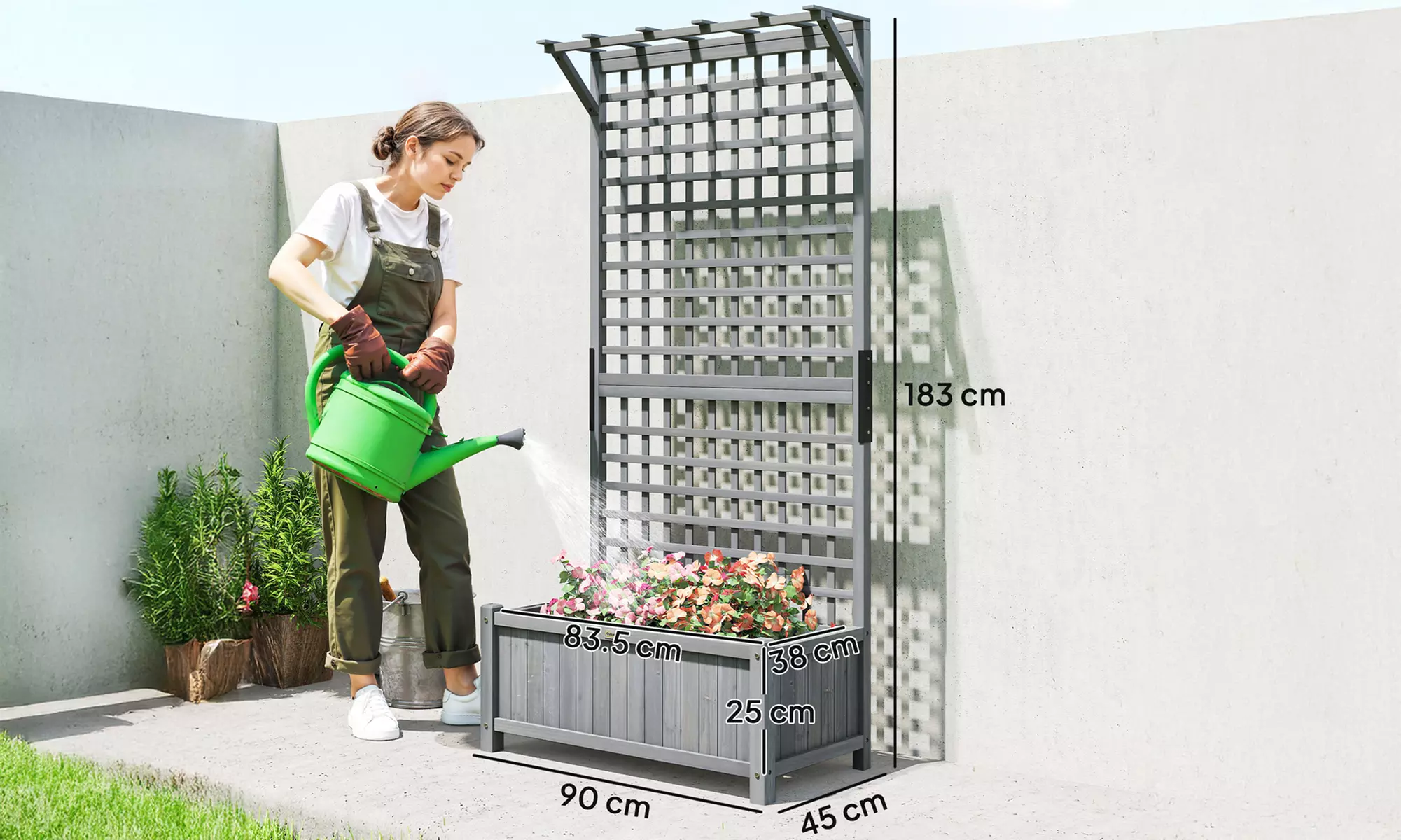 Outsunny Wooden Garden Planter with Trellis and Hanging Roof