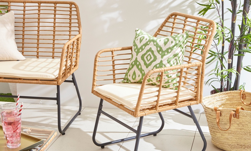 Image 3: Four-Piece Neo Wicker Bamboo Style Garden Sofa Table Chairs Set