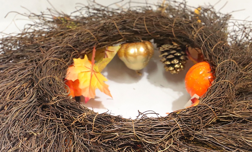 Image 3: Artificial Autumn Halloween Prelit Wreath Thanksgiving Decorations