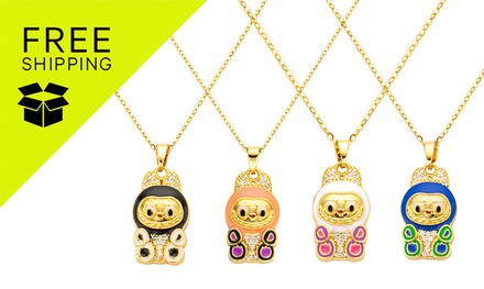 BTS x Labubu Gold Enamel Pendant - LEP006001 - Black - Kheart