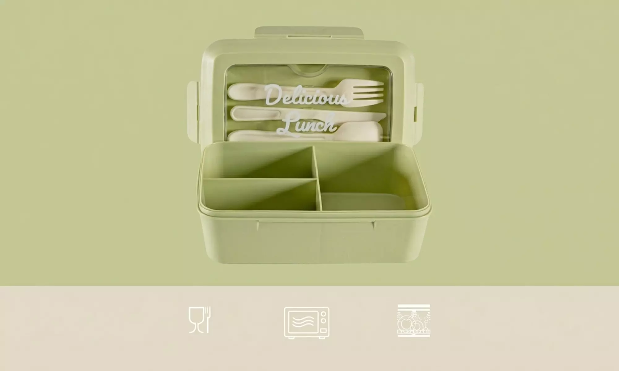 Set van 2 lunchboxen (1300 ml.) met 3 vakken en bestek