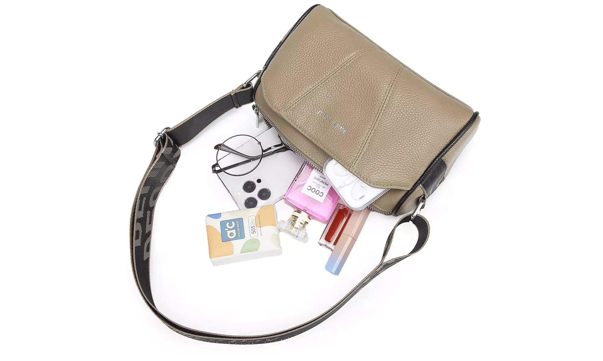 MISS LULU Women Wide Strap Leather Crossbody Bag Hand Bag